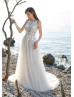 Sheer Boho Beach Beaded Lace Tulle Summer Airy Wedding Dress